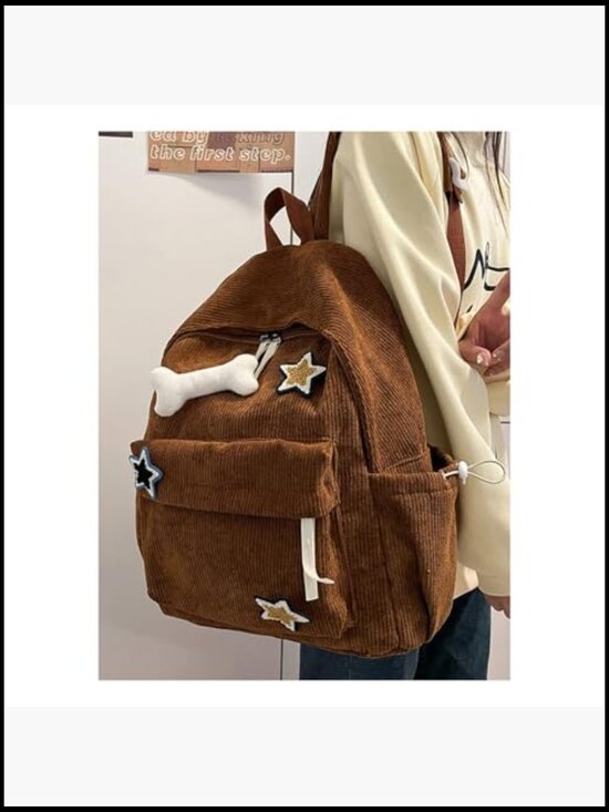 Corduroy Y2K Star Preppy Backpack Cute Vintage Grunge Bookbag Laptop Daypack